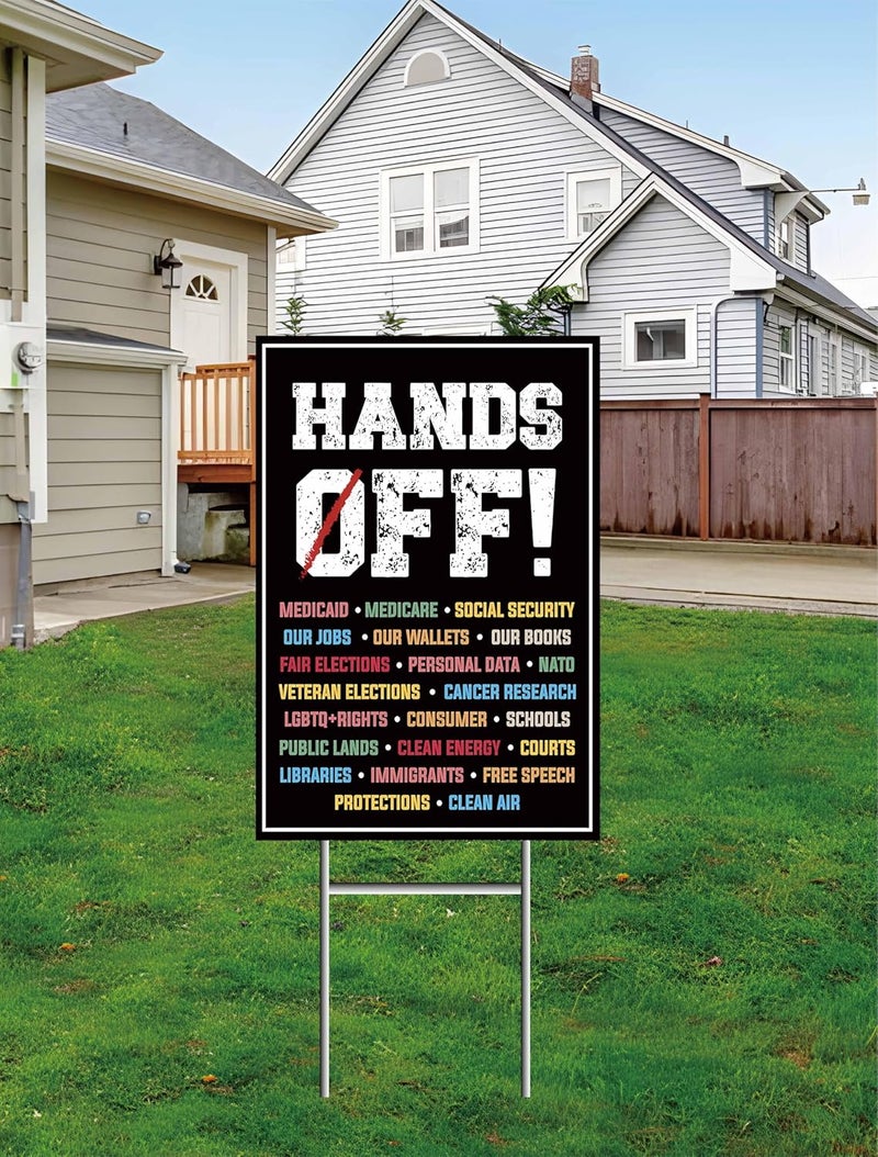 TUOCYERD Hands Off Protest Yard Sign Social Security, Veteran elections and Medicare Protest Yard Sign Double Sided Corrugated Plastic Outdoor Weatherproof Signs With H Stake 12"x18" - Image 3