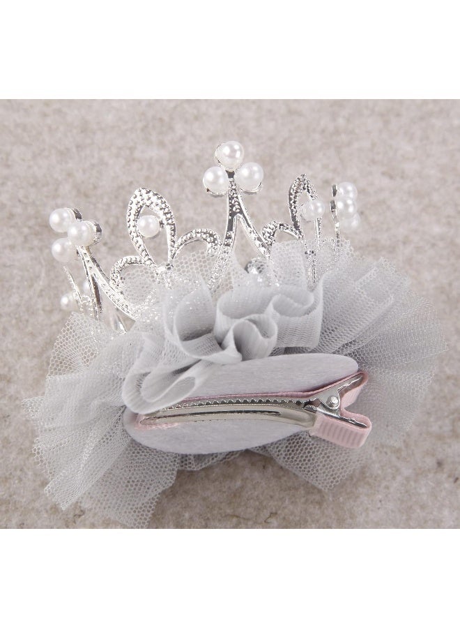 Nishine Nishine Baby Crown Hair Pins Princess Girls Crown Tiara Hair Clips Tulle Mesh Tiaras for Kids Gift (Silver)  - Image 3