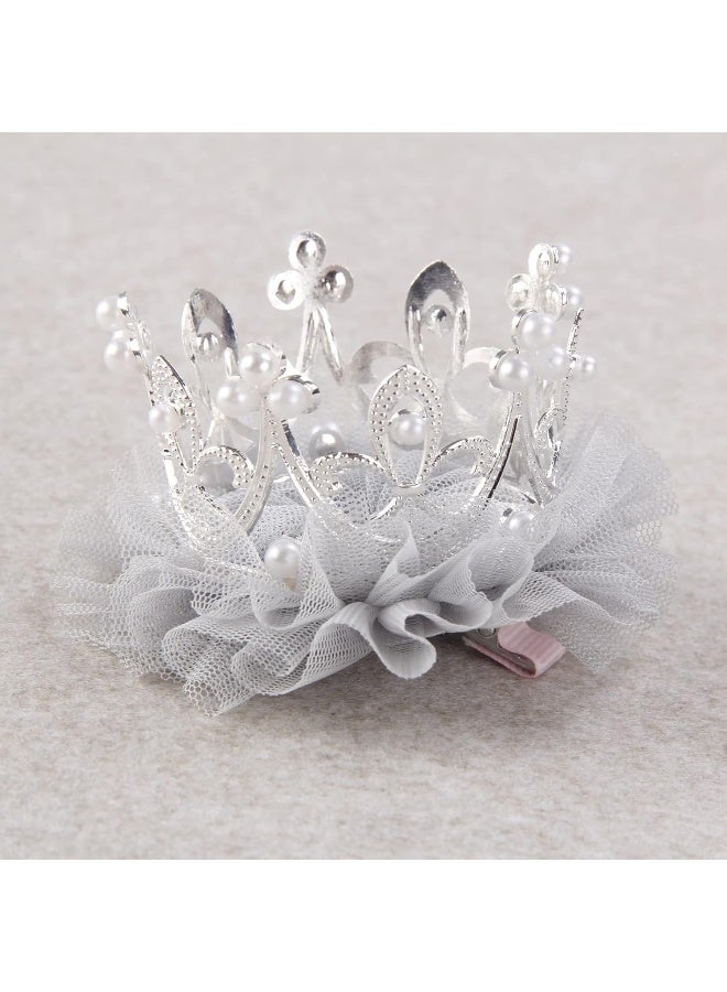 Nishine Nishine Baby Crown Hair Pins Princess Girls Crown Tiara Hair Clips Tulle Mesh Tiaras for Kids Gift (Silver)  - Image 2