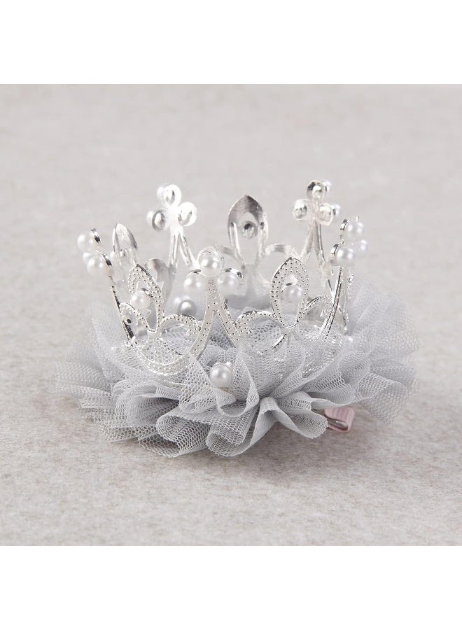 Nishine Nishine Baby Crown Hair Pins Princess Girls Crown Tiara Hair Clips Tulle Mesh Tiaras for Kids Gift (Silver)  - Image 4