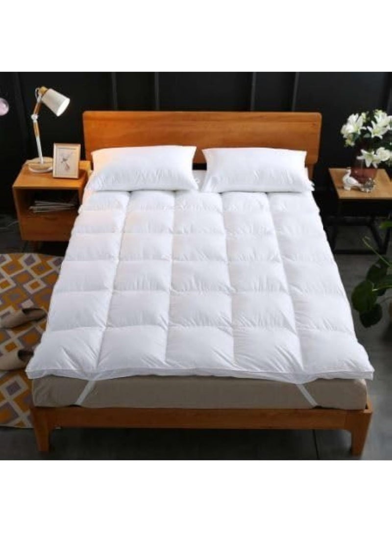 Mattress Topper 180 x 200+6 cm Thick 500GSM Filling and Plush Brushed Fabric with 4-Side Elastic Bands for Secure Fit White Extra Thick Bed Topper Fluffy Super Soft Topper - Image 1