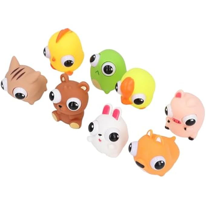 RIZGHWOY 8pcs Cartoon Squeeze Toy with Raised Eyes, Cute Animal Stress Relief Toy, Fun Hand and Finger Strengthener for Home and Office - Image 1