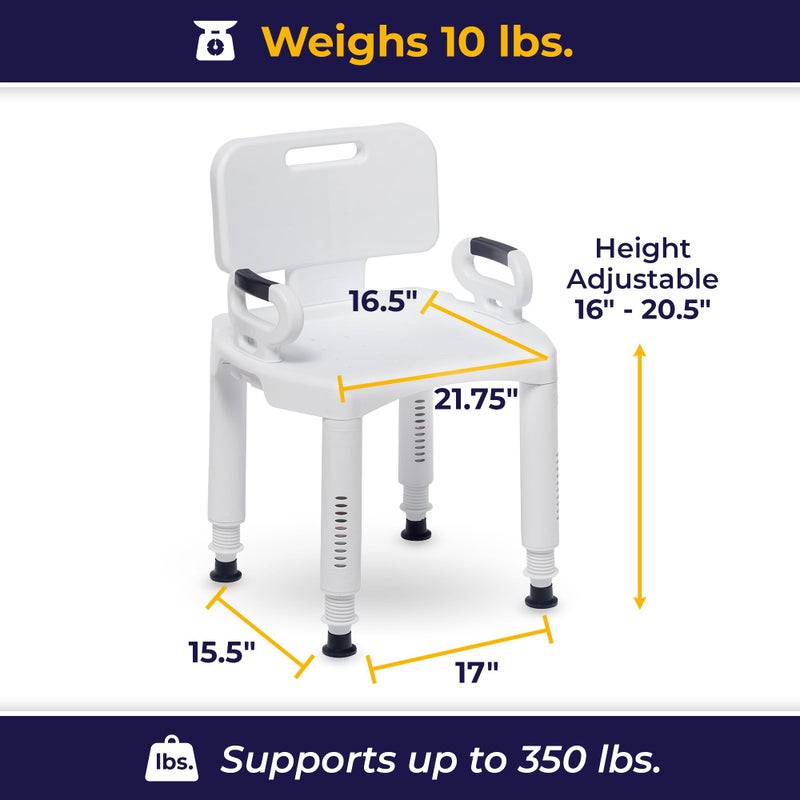 Drive Medical RTL12505 Handicap Bathroom Bench with Back and Arms, White - Image 4