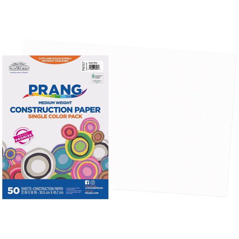 Prang Formerly SunWorks Construction Paper Bright White 12 x 18 50 Sheets