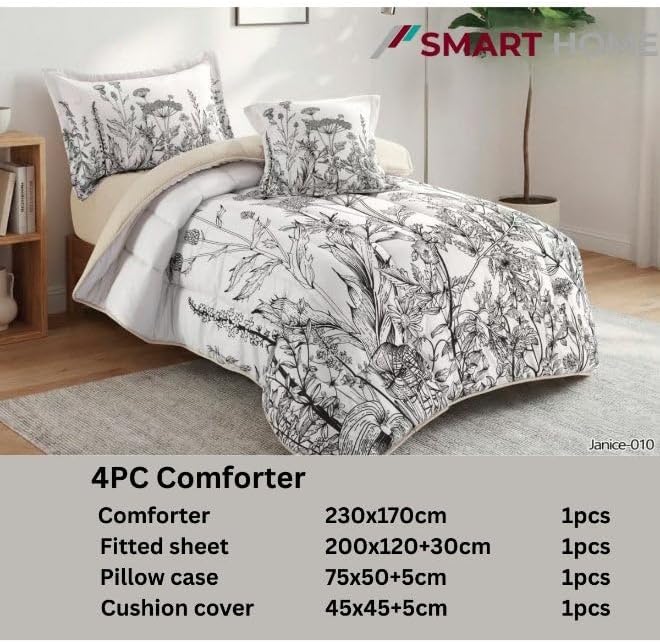 Luxury 4-Piece Microfiber Bedding Set – Ultra Plush Quilted Duvet (230x170 cm), Fitted Sheet, Pillowcase & Cushion Cover – Soft, Breathable, Reversible Comforter Set (Multicolor-O) - Image 4