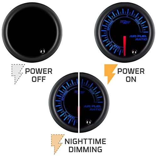 GLOWSHIFT عداد نسبة الهواء/الوقود AFR من GlowShift بتدرج 7 ألوان - قراءات نحيفة، مثالية وغنية - قرص أسود - عدسة مدخنة - 2-1/16" 52mm - Image 5
