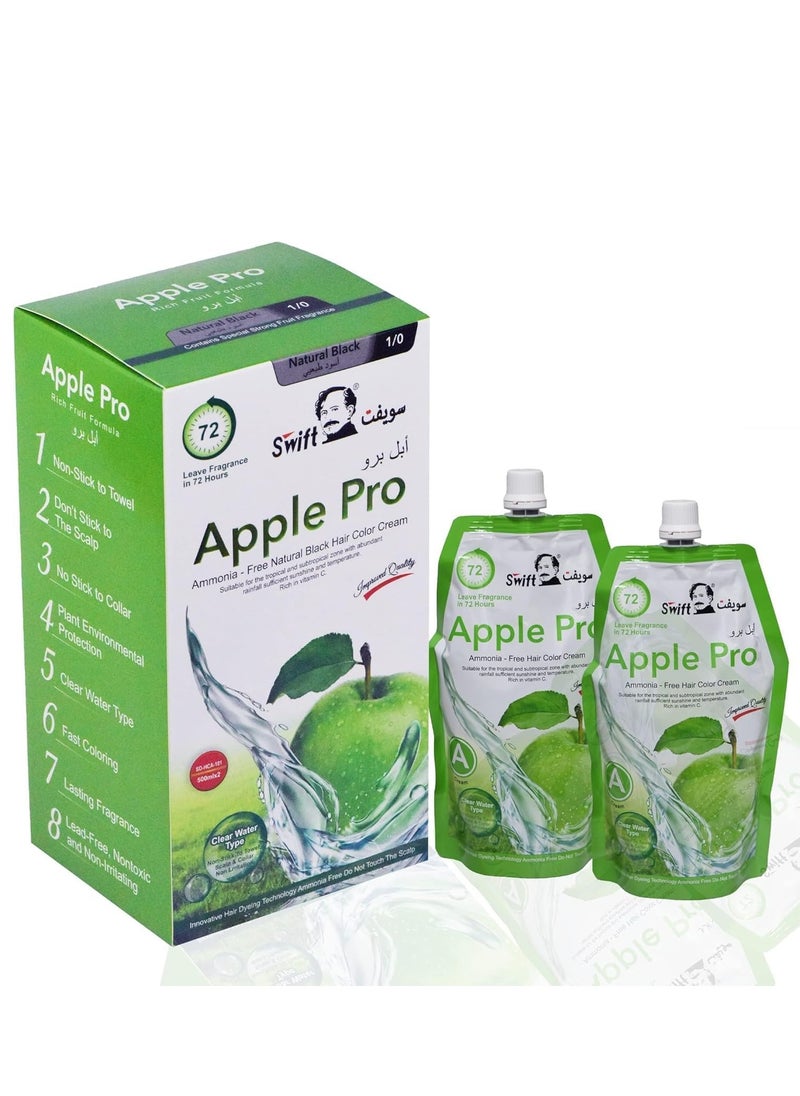Swift Apple Pro Gray Coverage Hair Dye, Natural Black Hair Color Cream 500ml (Natural Black)  - Image 1