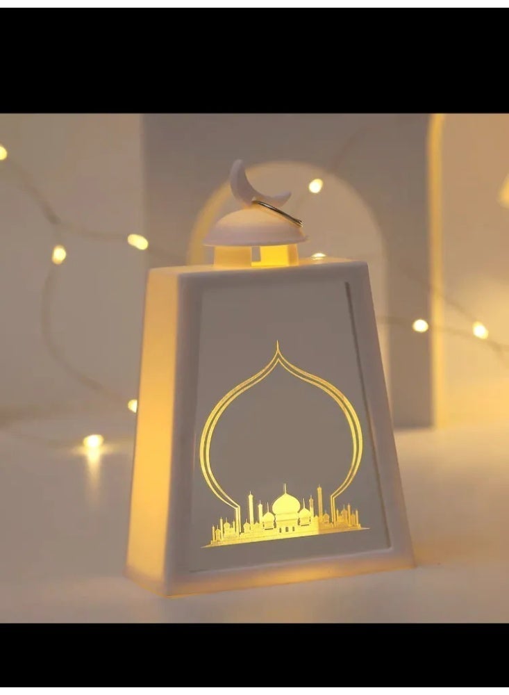 مصباح فانوس LED لرمضان والعيد، زينة منزل بنقشة الهلال والمسجد للمناسبات الإسلامية - Image 1