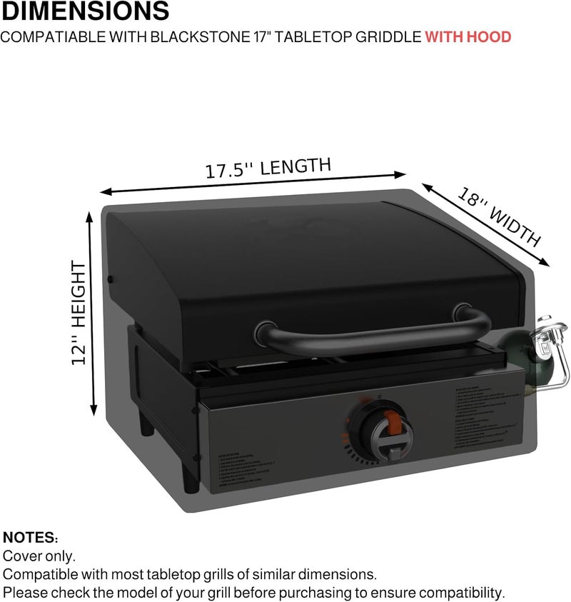 VEPKOIT Griddle Cover for Blackstone 17 inch Griddle with Hood, Heavy Duty Waterproof Gas Grill Cover Fits Blackstone Griddle, Weather Resistant Tabletop Griddle Outdoor BBQ Grilling Accessories - Image 2