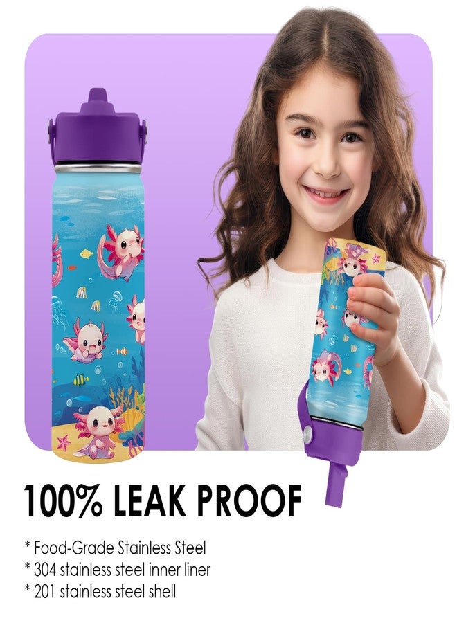 xiiai Axolotl Gifts for Girls 16 oz Kids Water Bottle with Straw Lid, Stainless Steel Insulated Tumbler, Leak Proof, BPA-Free,Adorable Ocean Animal Mug Cup for Sports,Travel Children Birthday Gifts (1pc) - Image 5