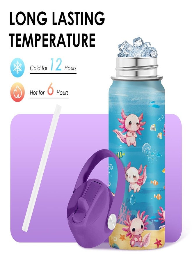 xiiai Axolotl Gifts for Girls 16 oz Kids Water Bottle with Straw Lid, Stainless Steel Insulated Tumbler, Leak Proof, BPA-Free,Adorable Ocean Animal Mug Cup for Sports,Travel Children Birthday Gifts (1pc) - Image 3