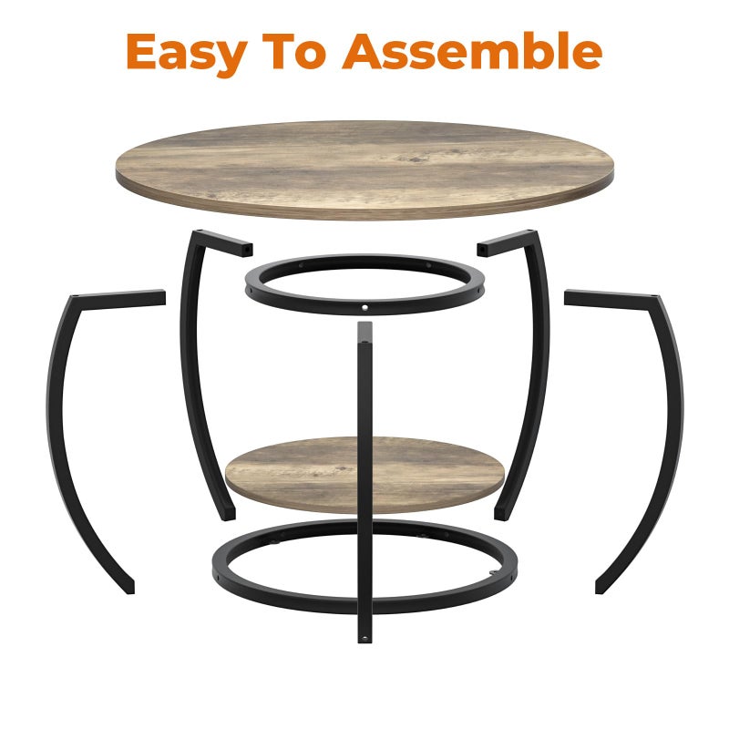 GreenForest Round Coffee Table with 2-Tier Open Storage, 27.6 inch Small Circle Coffee Tables with Adjustable Feet, Modern Mini Center Table for Small Living Room, Grey Wash - Image 3
