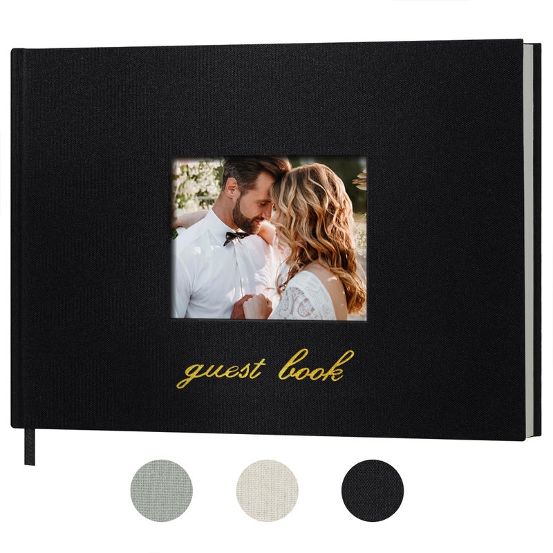 SUNEE Wedding Guest Book Polaroid Guest Book Weddings Reception Linen Cover 7 x 9 Guest Book for Baby Shower Birthdays and Special Events 100 Blank Pages for Wedding Sign in and Photos Black