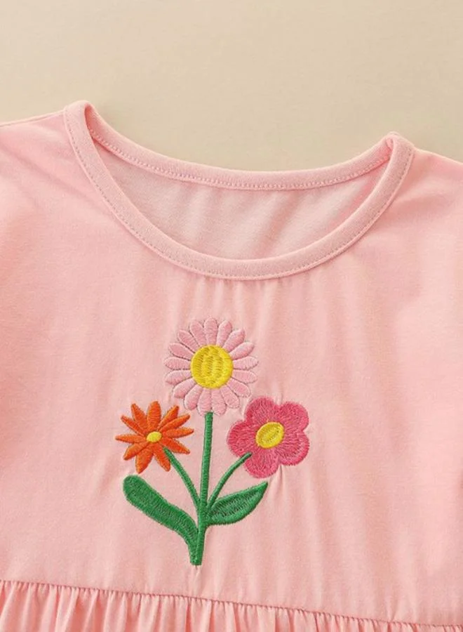 يونيكي Peach A-Line Crew Neck Printed Dress