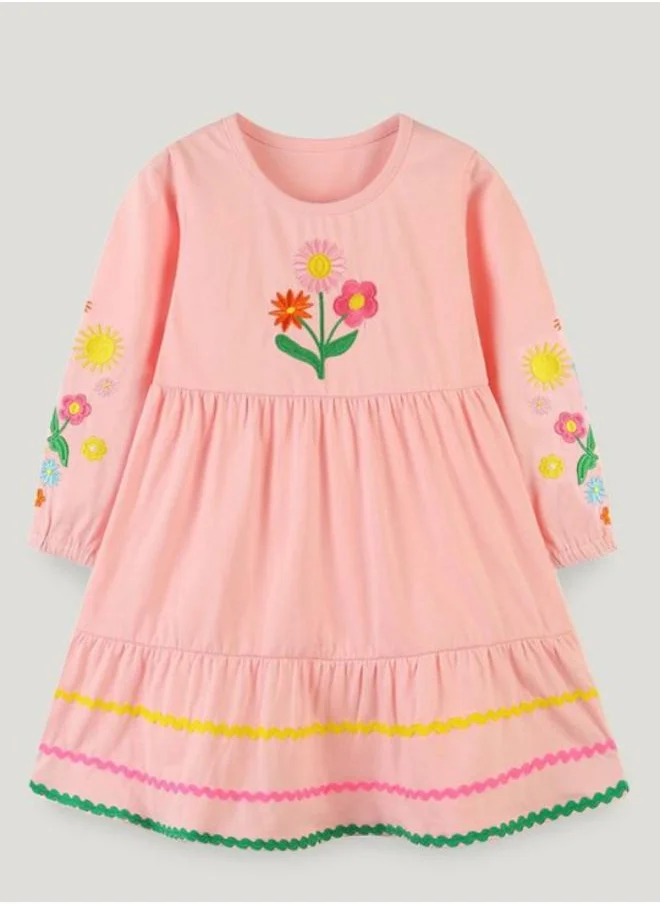 YUNIQEE Peach A-Line Crew Neck Printed Dress