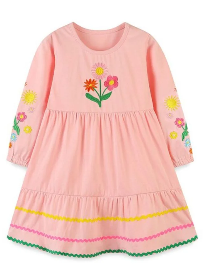 YUNIQEE Peach A-Line Crew Neck Printed Dress