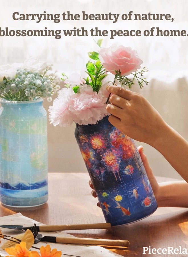 PieceRelax Unique Flower Vase - 3D Puzzle Vase for Adults to Flower Arrangement and Home Decoration Made by 192 Curved Plastic Puzzle Pieces - Summer Night Glow [BV1002] - Image 2
