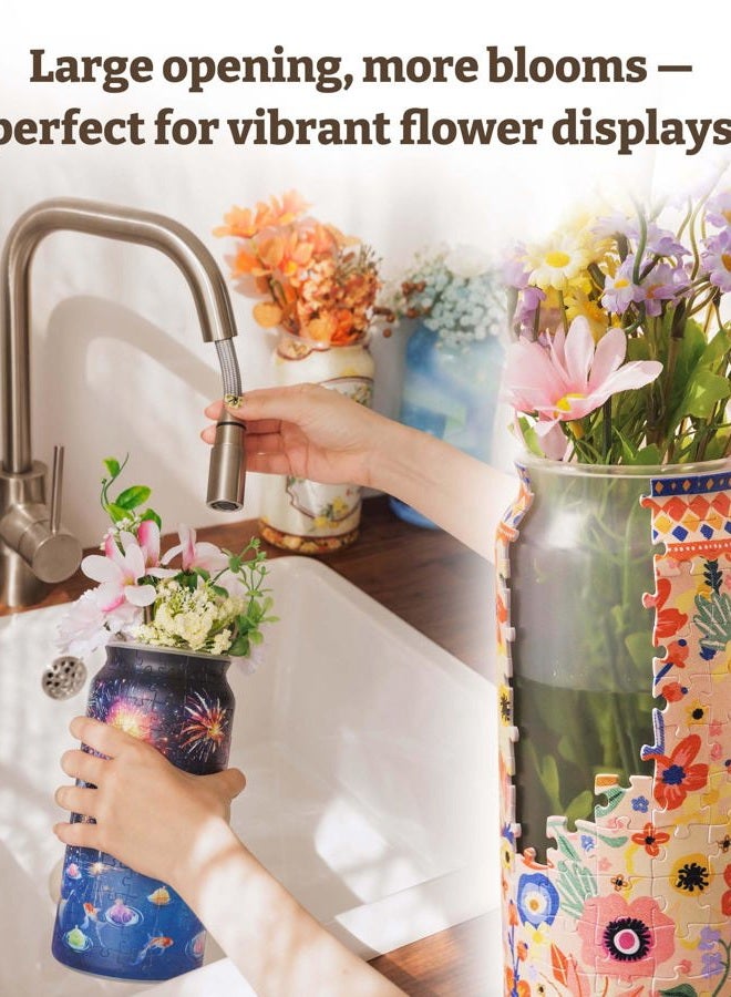 PieceRelax Unique Flower Vase - 3D Puzzle Vase for Adults to Flower Arrangement and Home Decoration Made by 192 Curved Plastic Puzzle Pieces - Summer Night Glow [BV1002] - Image 5