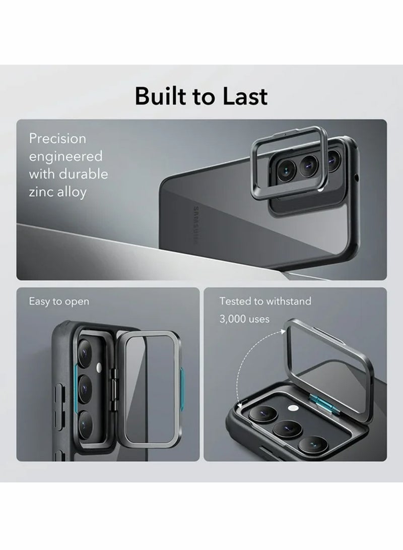 Wtech Hybrid Soft Silicone Transparent Back With Camera Folding Bracket Holder Stand Case Cover For Samsung Galaxy S24 5G 2024 Black - Image 2