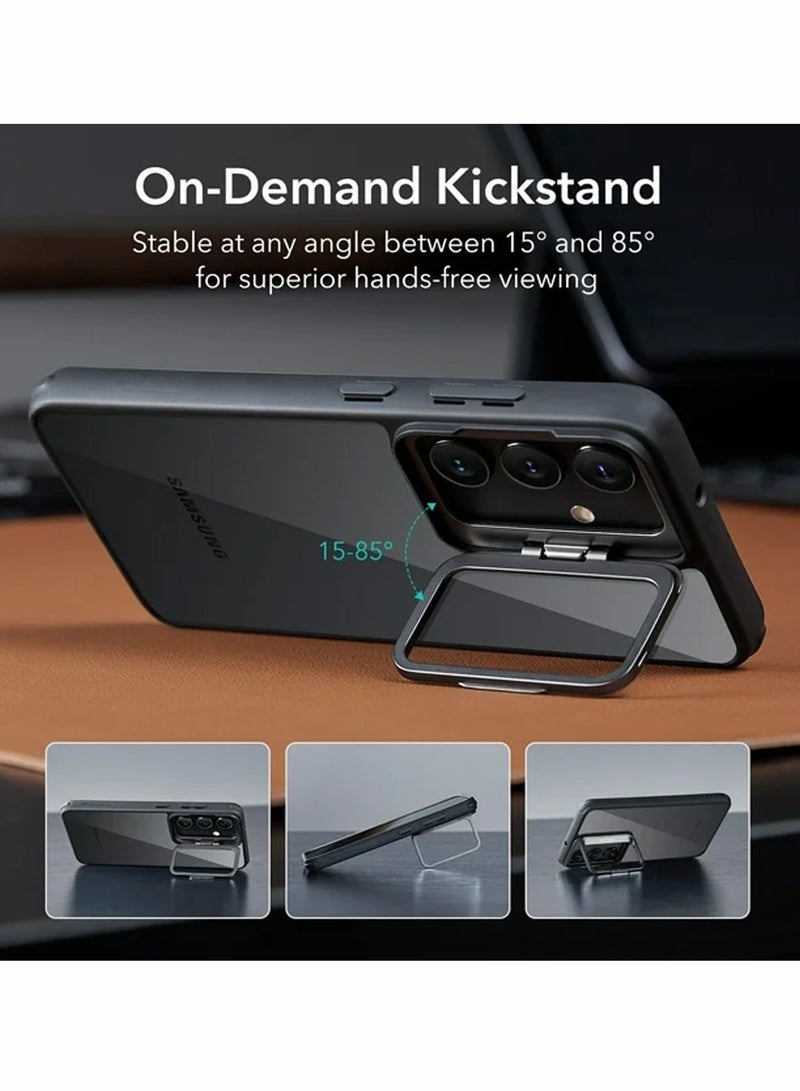 Wtech Hybrid Soft Silicone Transparent Back With Camera Folding Bracket Holder Stand Case Cover For Samsung Galaxy S24 5G 2024 Black - Image 5