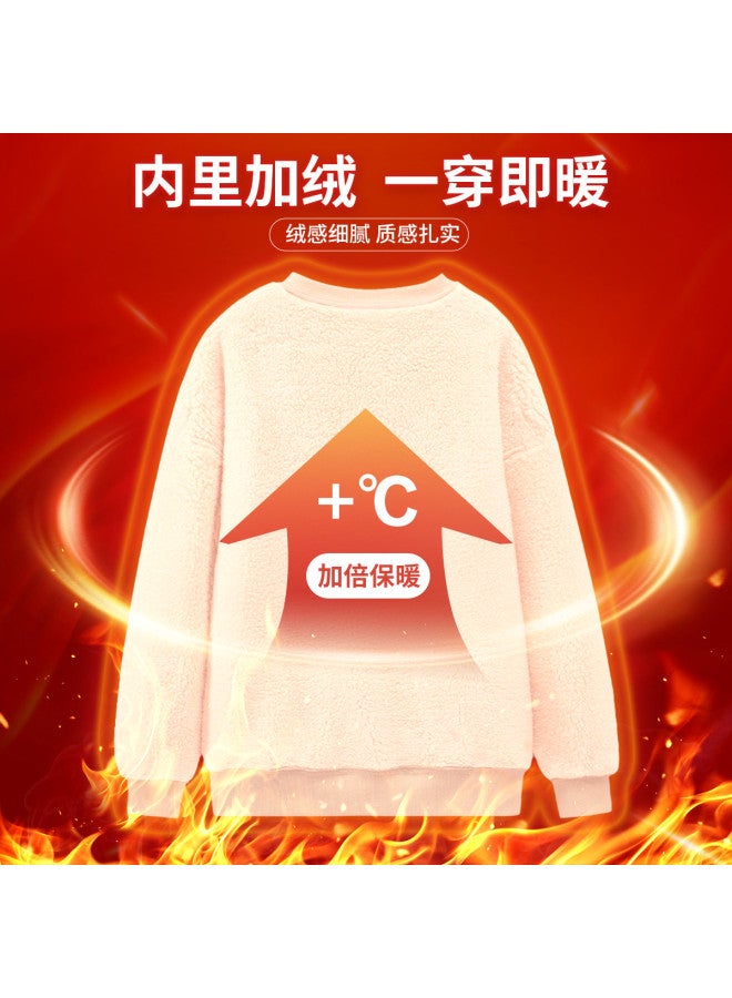 Baleno Front And Back Print Round Neck Women'S Hoodie, Autumn Winter Warm Loose Fleece-Lined Thickened New Year Edition Women'S Hoodie - Image 4