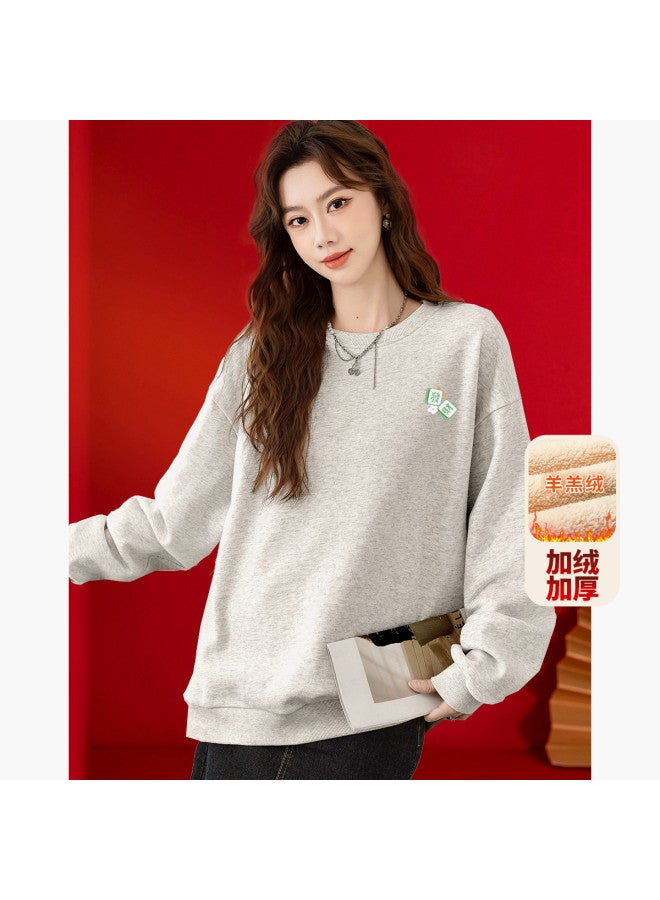 Baleno Front And Back Print Round Neck Women'S Hoodie, Autumn Winter Warm Loose Fleece-Lined Thickened New Year Edition Women'S Hoodie - Image 5