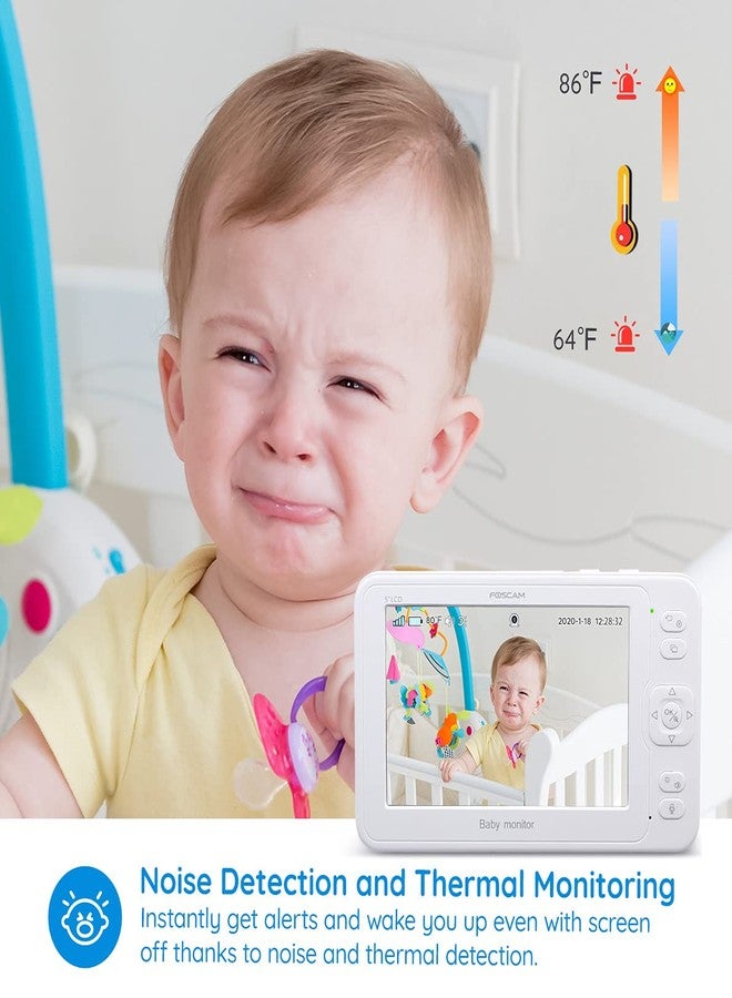 FOSCAM Baby Monitor, 1080P Video Baby Monitor with 5" 1080P True-Color HD IPS Display, 2 Way Audio, Lullaby Player, 1080P PTZ Camera, 1000ft Wireless Range, Night Vision and Thermal Monitor, BM1 - Image 3