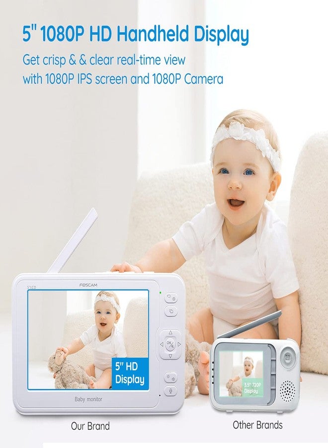 FOSCAM Baby Monitor, 1080P Video Baby Monitor with 5" 1080P True-Color HD IPS Display, 2 Way Audio, Lullaby Player, 1080P PTZ Camera, 1000ft Wireless Range, Night Vision and Thermal Monitor, BM1 - Image 2
