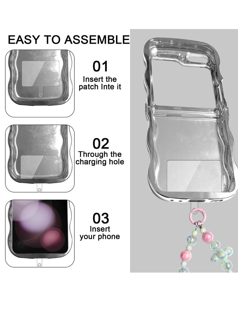 KASTWAVE Designed for Galaxy Z Flip 5 Case, Curly Wave Frame Cute Flower Cover Shockproof Protective Phone Case, with Strap and Phone Card Gasket, for Samsung Galaxy Z Flip 5 5g 2023 (Green & Pink) - Image 5