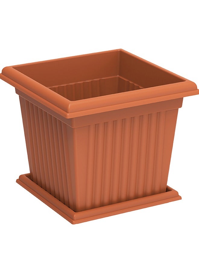 Cosmoplast - كوزموبلاست IFFPXX112TC مزهرية بلاستيكية مربعة مع صينية، 10 لترات - تيراكوتا - Image 1