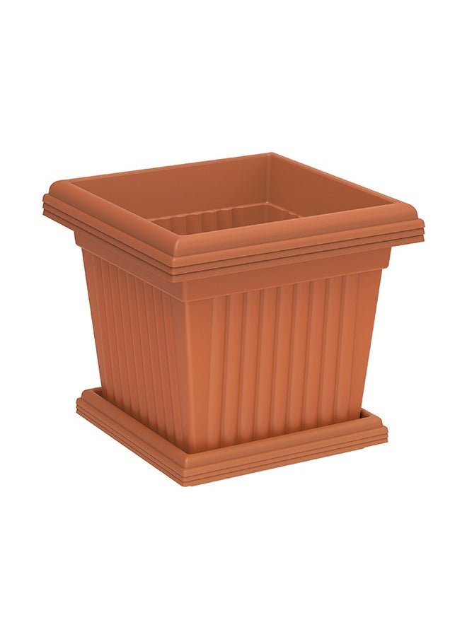 Cosmoplast - كوزموبلاست IFFPXX112TC مزهرية بلاستيكية مربعة مع صينية، 10 لترات - تيراكوتا - Image 1