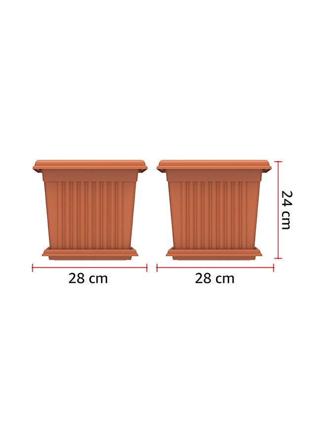 Cosmoplast - كوزموبلاست IFFPXX112TC مزهرية بلاستيكية مربعة مع صينية، 10 لترات - تيراكوتا - Image 1
