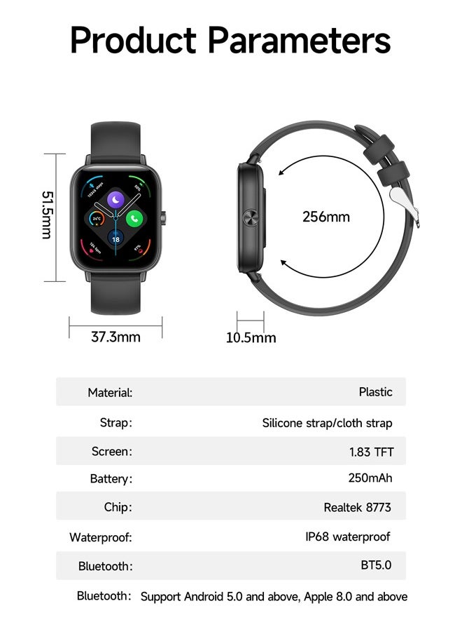 Generic - Men/Women Bluetooth Smartwatch, 1.83-Inch High Definition Large Screen Full Screen Touch, Ultra Thin Body, 100+ Sports Modes, Wireless Answering/Making Calls, Multi Dimensional Health Monitoring, Smart Bracelet RT i128 - Image 1