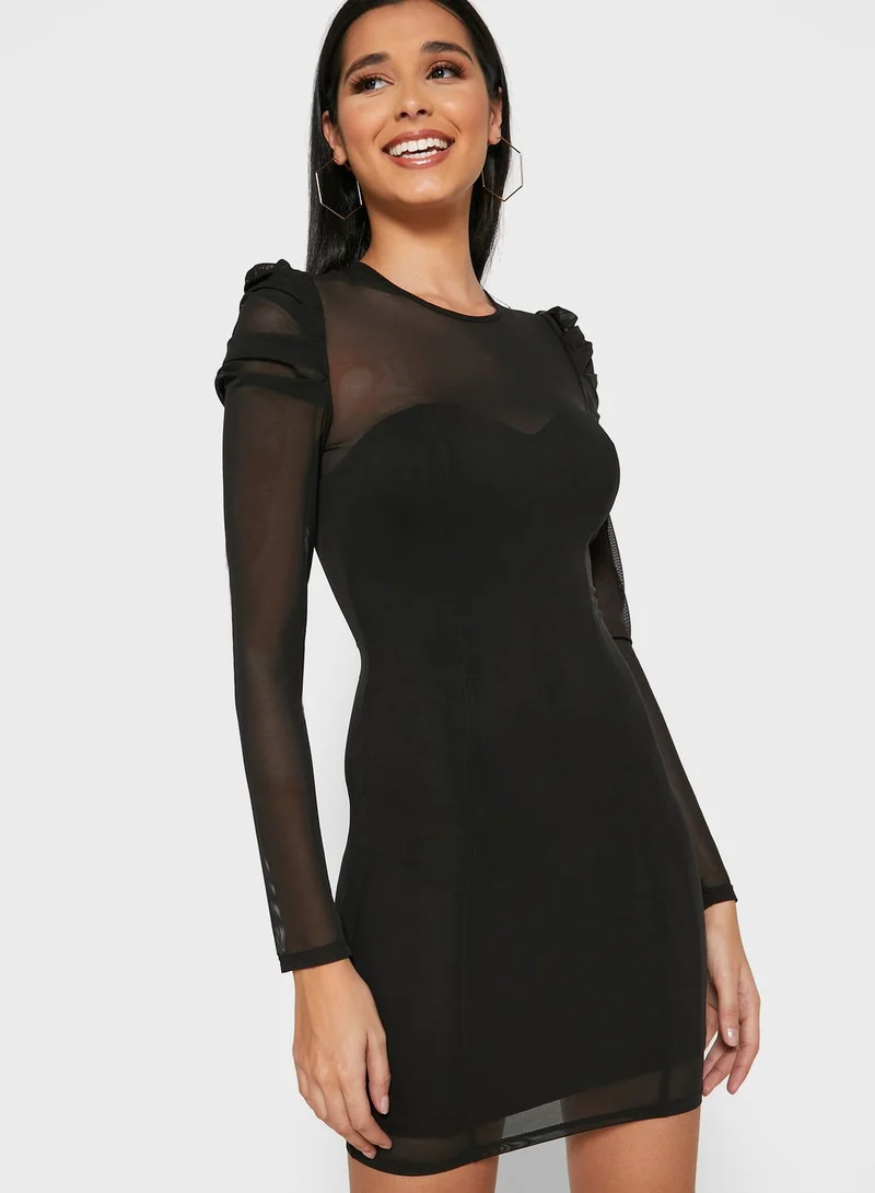 forever 21 black mesh dress Mesh Panel Mini Dress BLACK/NUDE / M