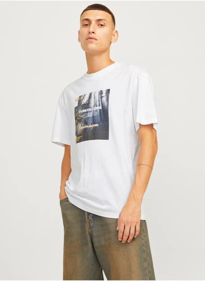 JACK & JONES Front Graphic Print Crew Neck T-Shirt