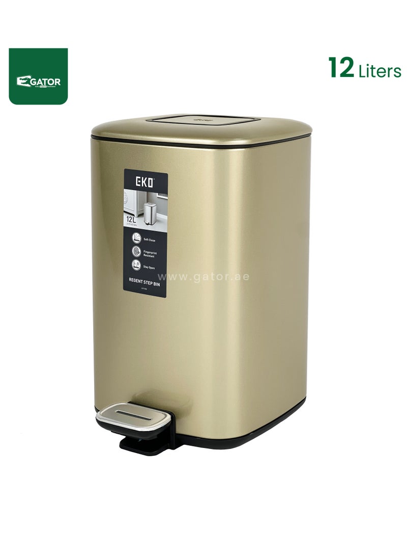 EKO EKO Stainless Steel Square Slow Closing Bin 12L Gold - Image 1