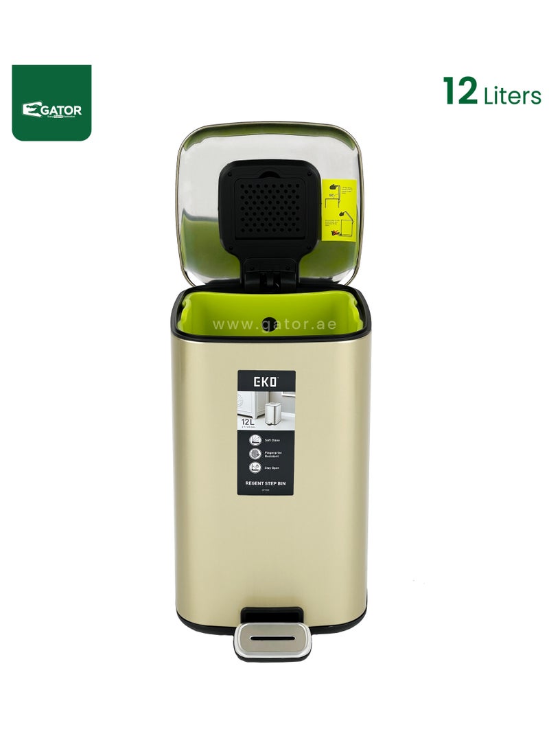 EKO EKO Stainless Steel Square Slow Closing Bin 12L Gold - Image 2