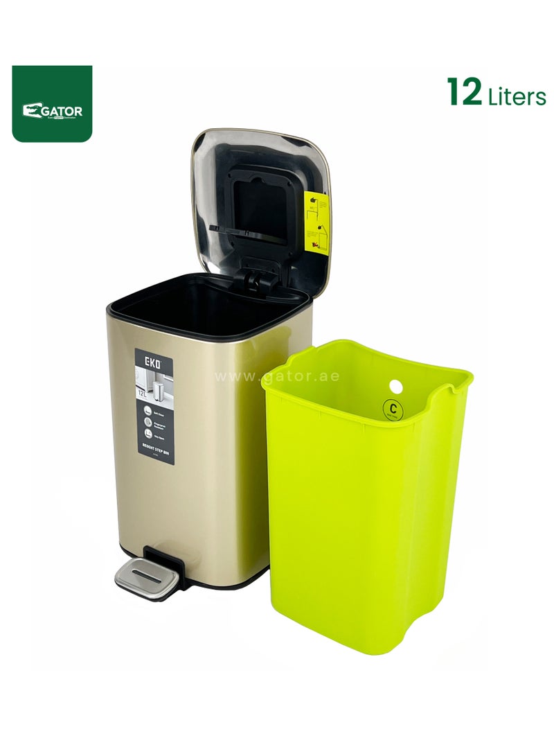 EKO EKO Stainless Steel Square Slow Closing Bin 12L Gold - Image 3