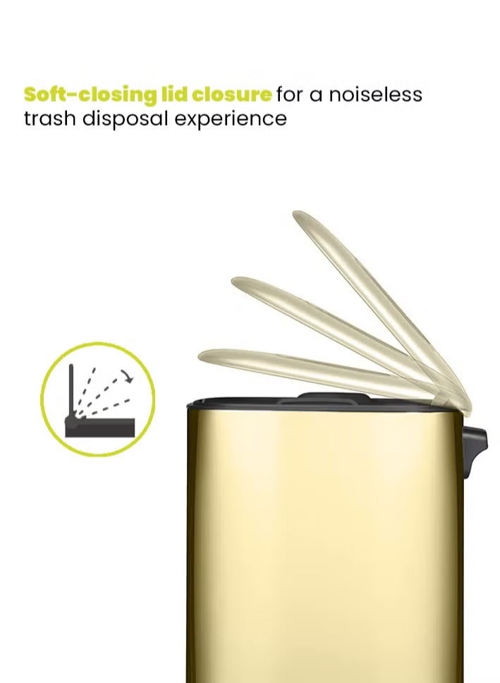 EKO Stainless Steel Square Step Bin | Slow Closing Pedal Waste Bin | Fingerprint Resistant Indoor Trash Can | 12L | Gold - Image 5