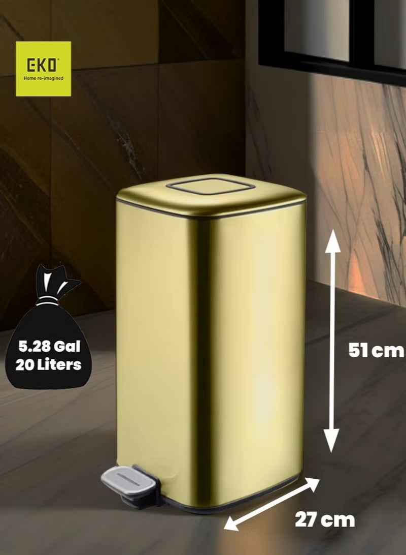 EKO Stainless Steel Square Step Bin | Slow Closing Pedal Waste Bin | Fingerprint Resistant Indoor Trash Can | 12L | Gold - Image 3