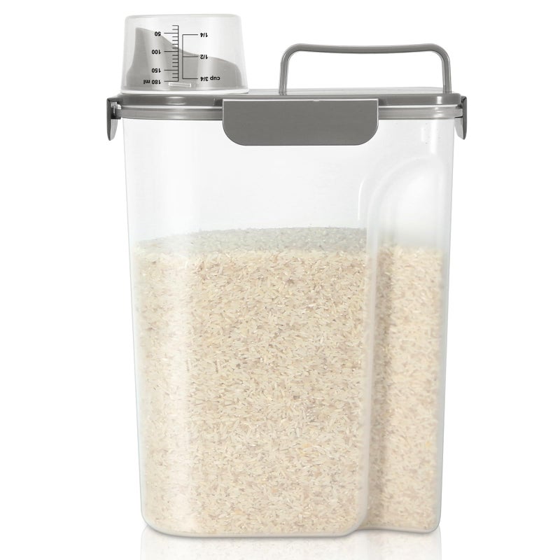 TBMax Airtight Rice Container 10 Lbs, Cereal Dispenser, Pet Cat Dog Food Storage Container, Plastic Kitchen Pantry Food Storage Holder with Cup -Dark Grey - Image 1