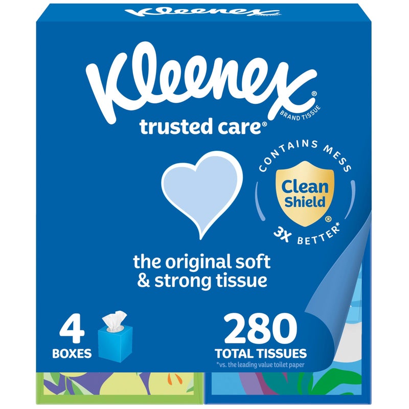Kleenex Trusted Care Facial Tissues 4 Cube Boxes 70 Tissues per Box 2Ply 280 Total Packaging May Vary