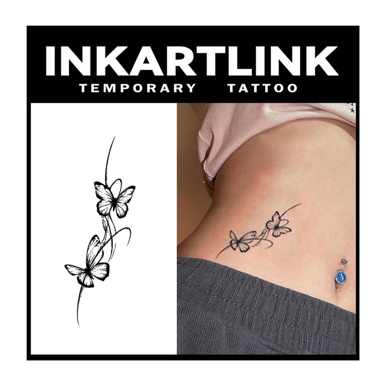 INKARTLINK Tattoo Tech, 2 Sheets Medium Semi Permanent Tattoo, Temporary Tattoos, Last 1-2 Weeks, Waterproof, Realistic Look, No Adhesive, No Reflection (Butterfly) - Image 1
