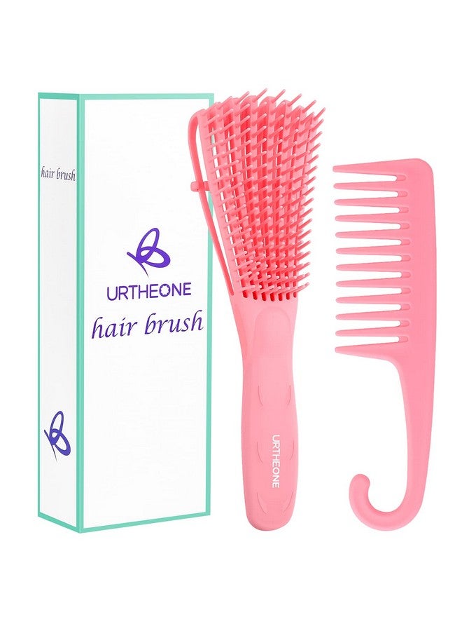 URTHEONE Detangling Hair Brush Detangling Brush For Adults And Kids Comb Set For Kinky Curly Coily And Wavy Hair For Wet And Dry Hair Afro American Type 3A4C Comfortable Grip Easy To Clean(Pink) - Image 1