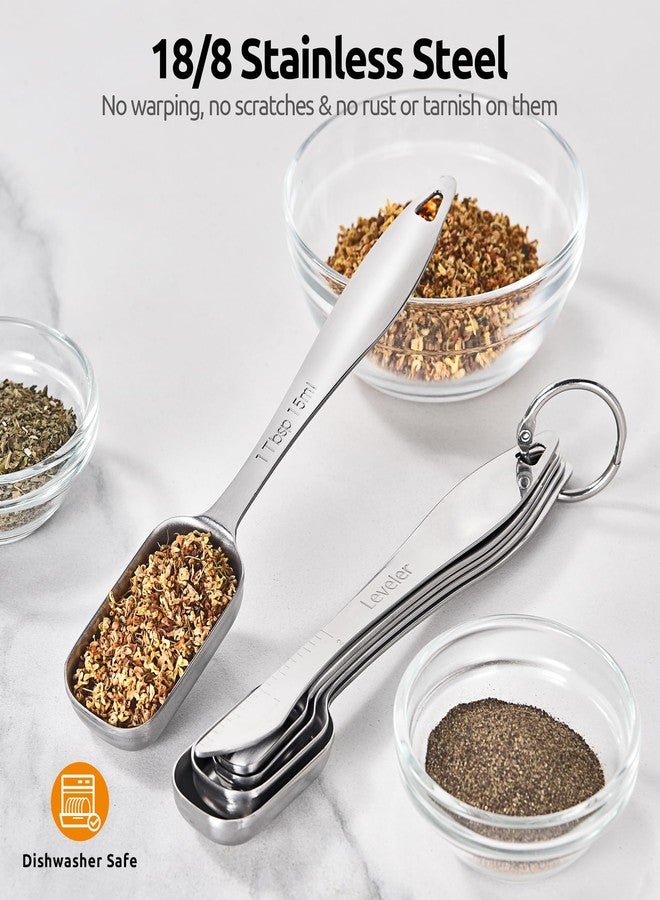U-Taste Narrow Square Measuring Spoons: 18/8 Stainless Steel Kitchen Measure Teaspoon Tablespoon with Leveler, Polygon Rectangular Metal Jar Scoop for Baking Cooking, Coffee, Spice, Powder (Set of 8) - Image 3