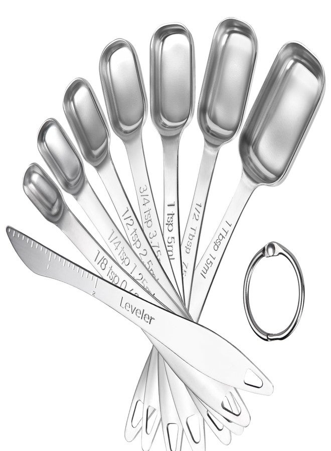 U-Taste Narrow Square Measuring Spoons: 18/8 Stainless Steel Kitchen Measure Teaspoon Tablespoon with Leveler, Polygon Rectangular Metal Jar Scoop for Baking Cooking, Coffee, Spice, Powder (Set of 8) - Image 1