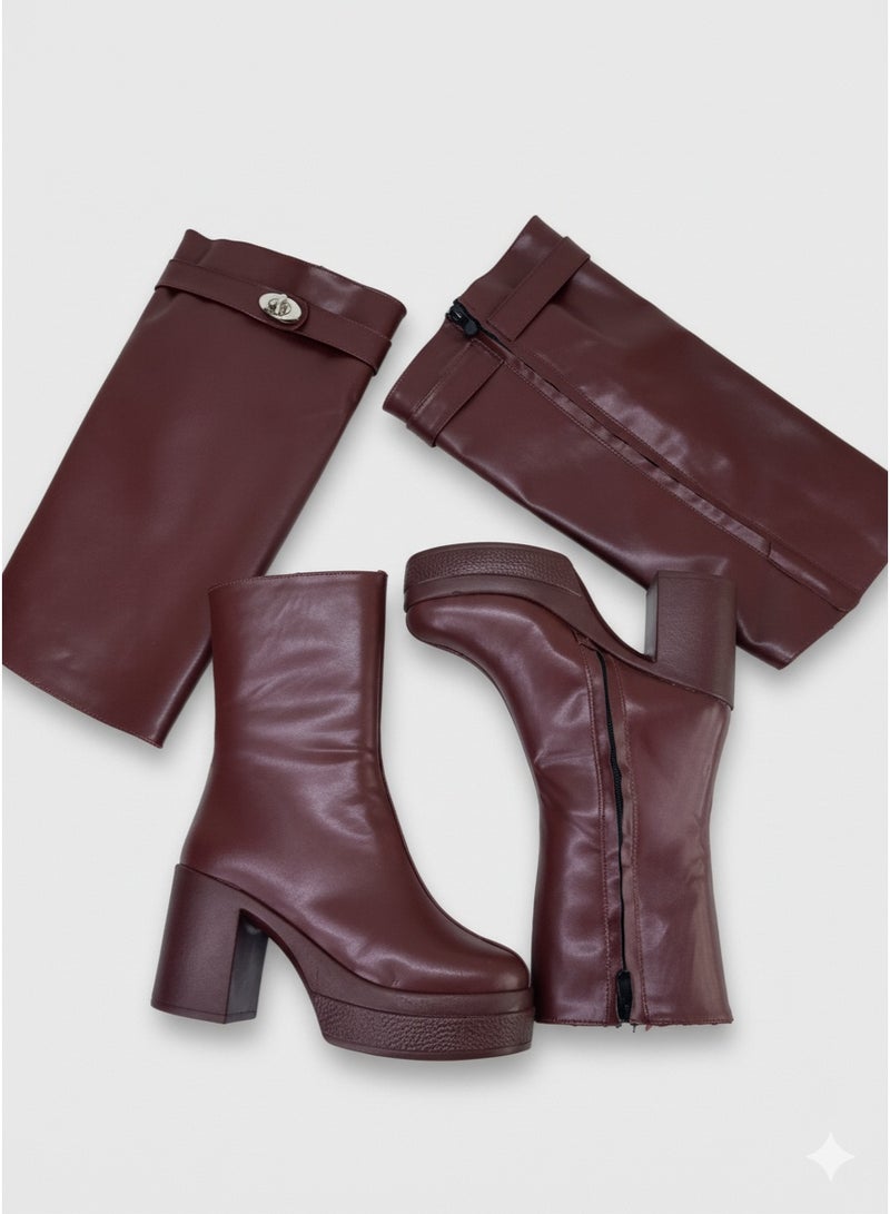 لايف ستيلاش  بوت طويل بكعب من الجلد LB-44 - نبيتي - Image 2