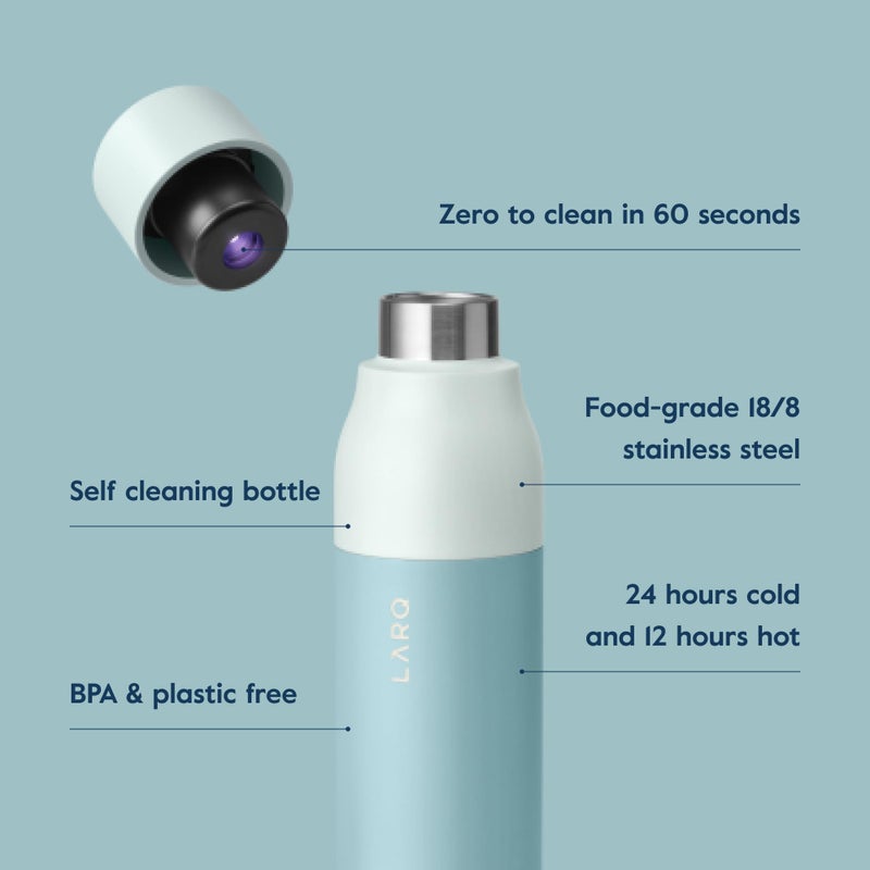 LARQ Bottle PureVis 17 oz - Self-Cleaning and Insulated Stainless Steel Water Bottle with UV Water Purifier and Award-winning Design | Reusable & Travel Friendly, Seaside Mint - Image 3