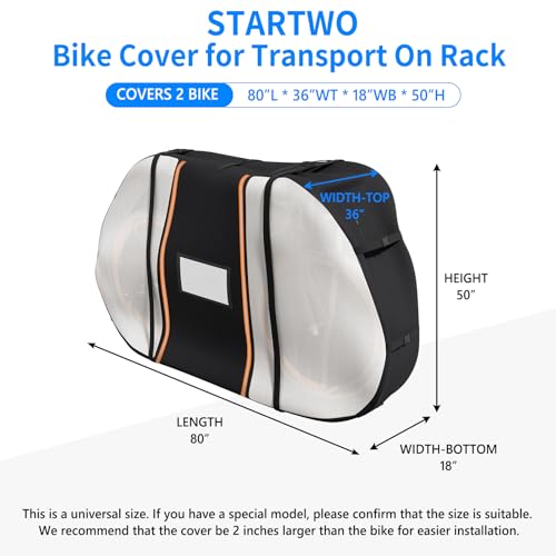 STARTWO Bike Cover for Transport On Rack, Bicycle Cover Outdoor Storage Waterproof for Transport 2 Bikes on Car Rear, with Two Elastic Straps and License Plate Window, Visible tail lights - Image 2