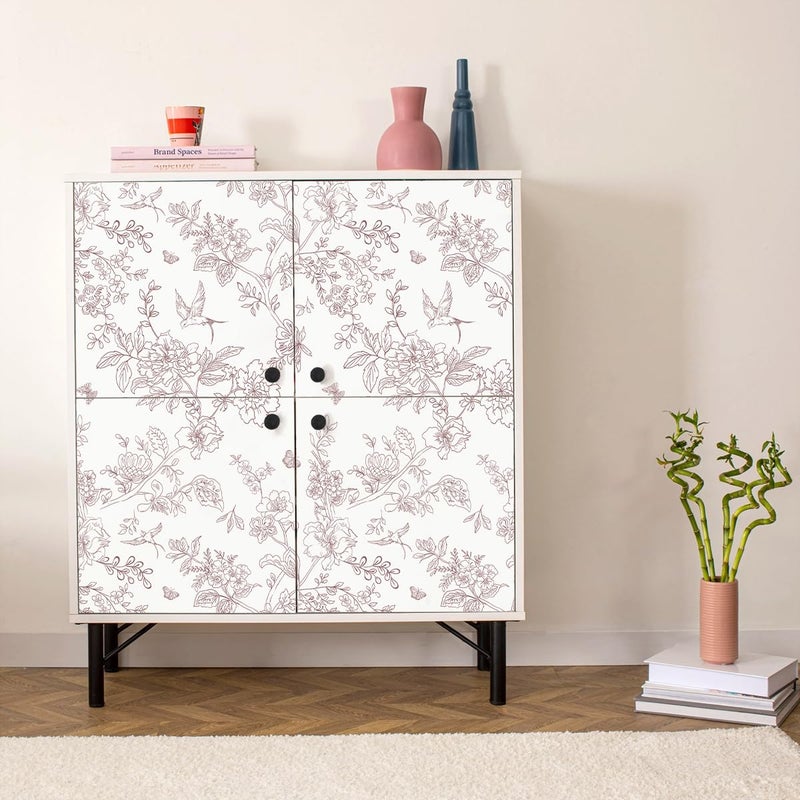 Froluya Red and White Floral Peel and Stick Wallpaper 16.9"x196.8" Vintage Floral Contact Paper Peel and Stick Bird Flower Wallpaper Self Adhesive Removable Wall Paper for Cabinets Bathroom Decorative - Image 4
